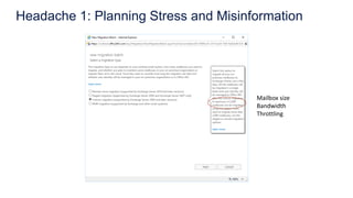 Headache 1: Planning Stress and Misinformation
Mailbox size
Bandwidth
Throttling
 