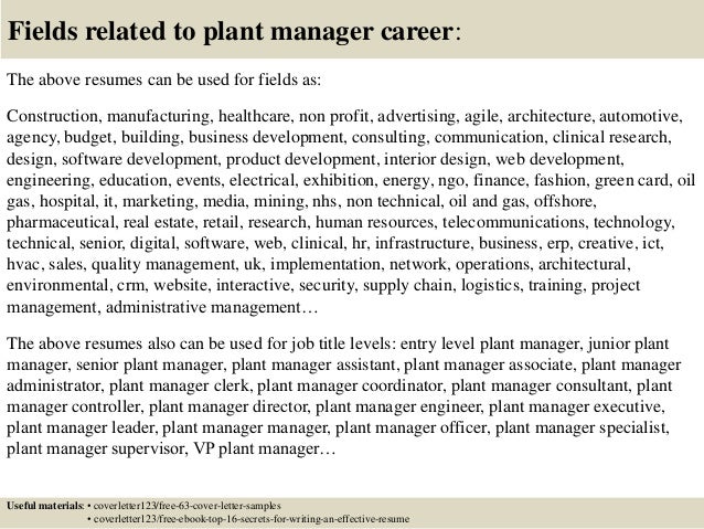 plant manager cover letter