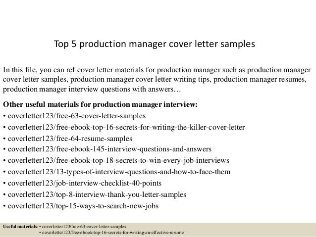 top 5 production manager cover letter samples