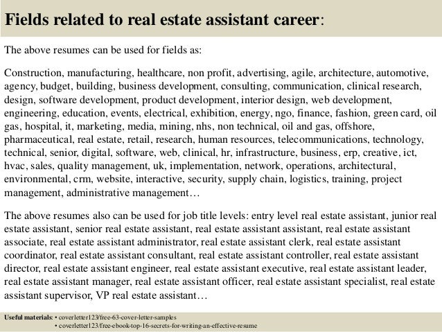 16 fields related to real estate assistant career