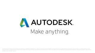Autodesk and the Autodesk logo are registered trademarks or trademarks of Autodesk, Inc., and/or its subsidiaries and/or affiliates in the USA and/or other countries. All other brand names, product names, or trademarks belong to their
respective holders. Autodesk reserves the right to alter product and services offerings, and specifications and pricing at any time without notice, and is not responsible for typographical or graphical errors that may appear in this document.
© 2018 Autodesk. All rights reserved.
 