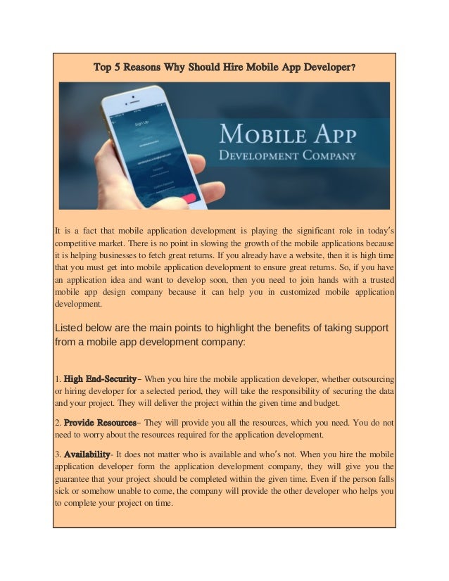 Top 5 Reasons Why Should Hire Mobile App Developer