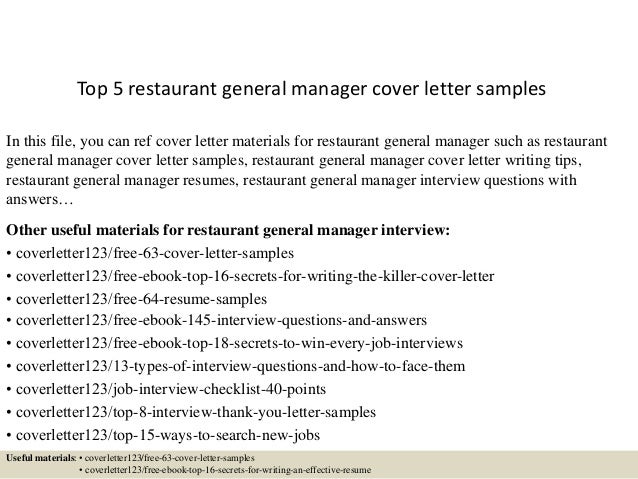 top 5 restaurant general manager cover letter samples writing a general cover letters