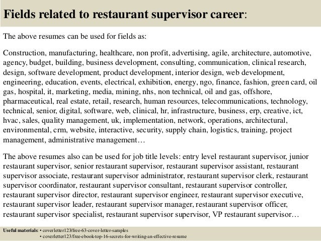 Supervisor restaurant resume
