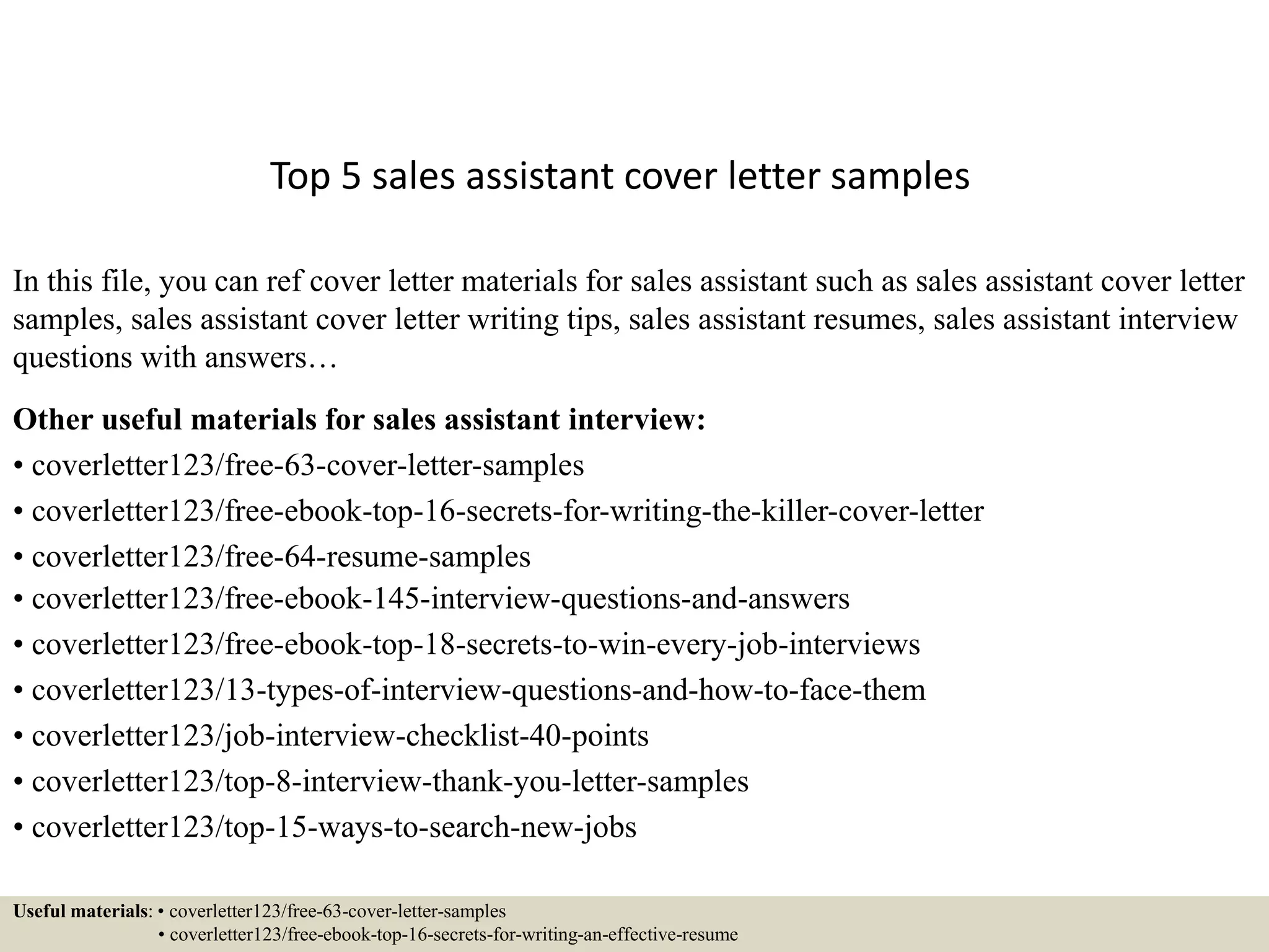 Top 5 sales assistant cover letter samples PPT