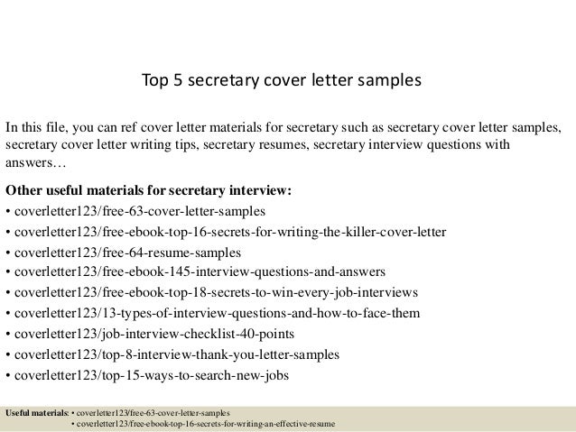 Top 5 Secretary Cover Letter Samples