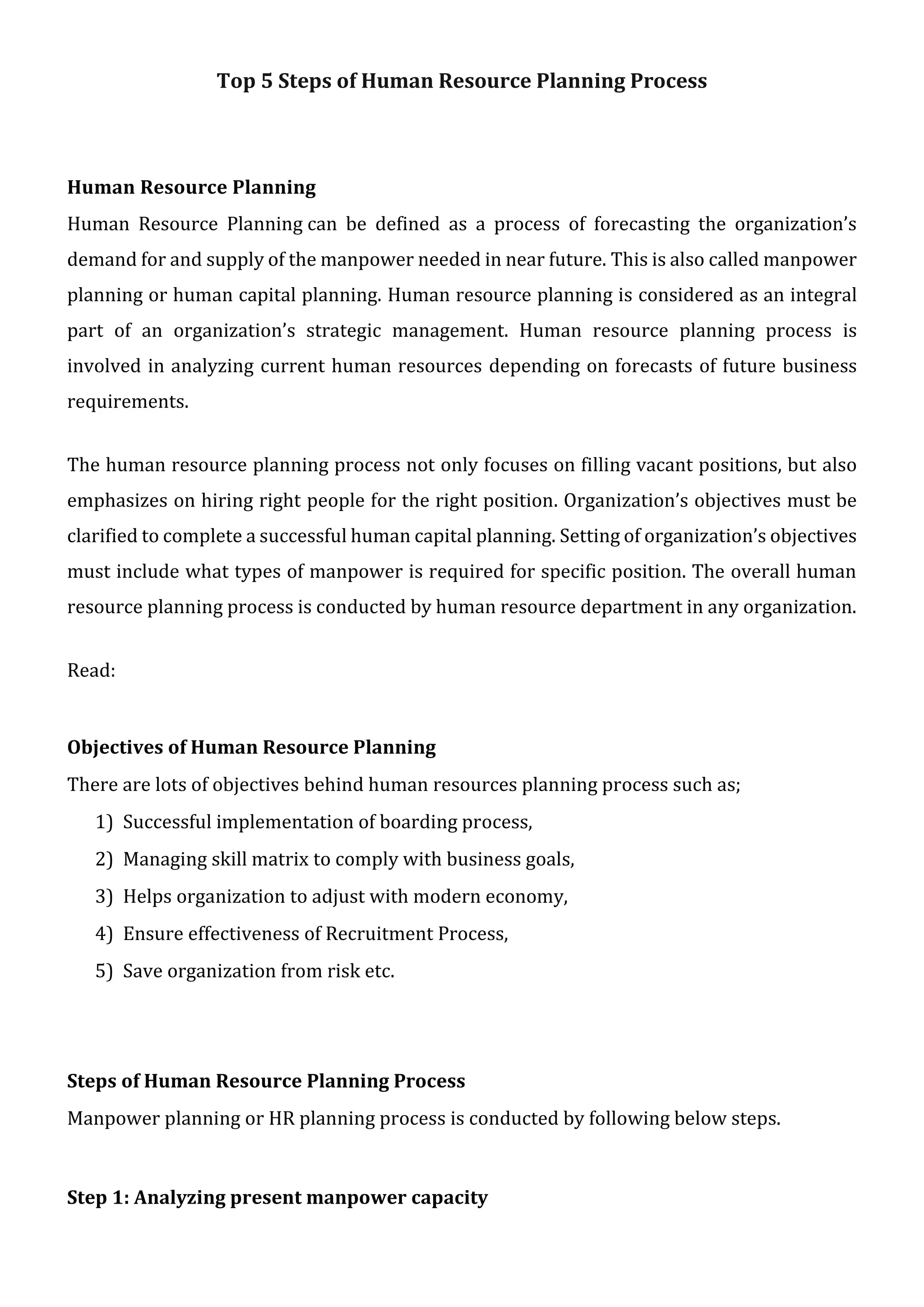 Top 5 steps of human resource planning process | PDF