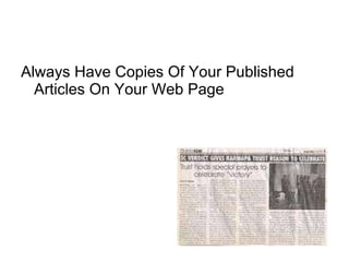 Always Have Copies Of Your Published Articles On Your Web Page 