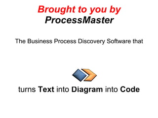 Brought to you by ProcessMaster The Business Process Discovery Software that turns  Text  into  Diagram  into  Code 