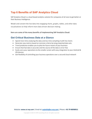 Top 6 Benefits of SAP Analytics Cloud – Central Hub of BI, Analytics ...