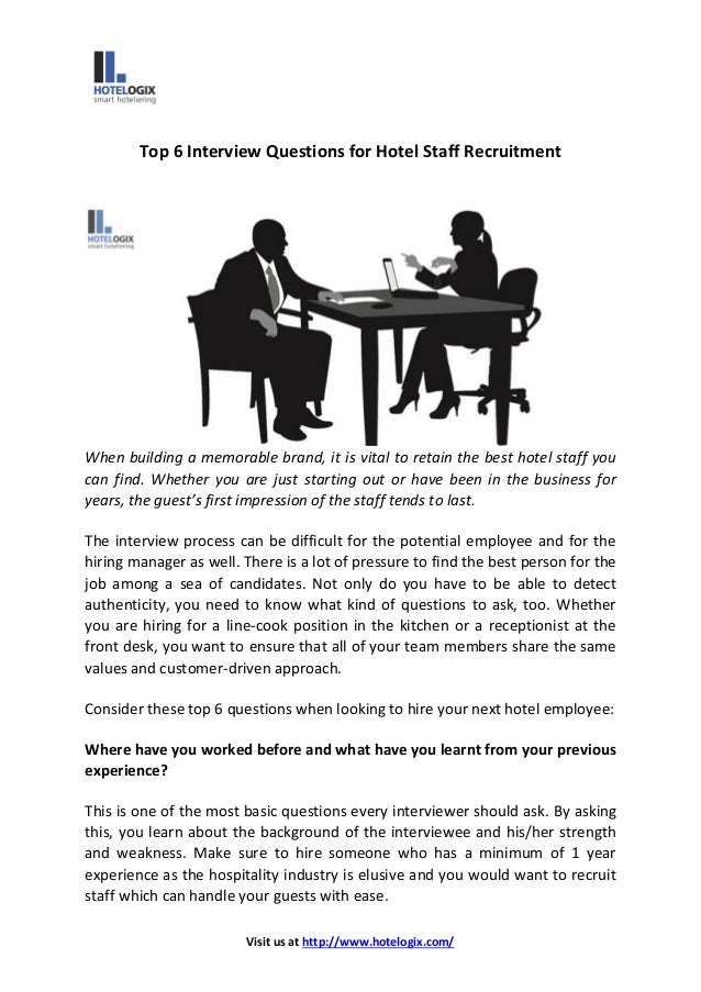 Top 6 interview questions for hotel staff recruitment