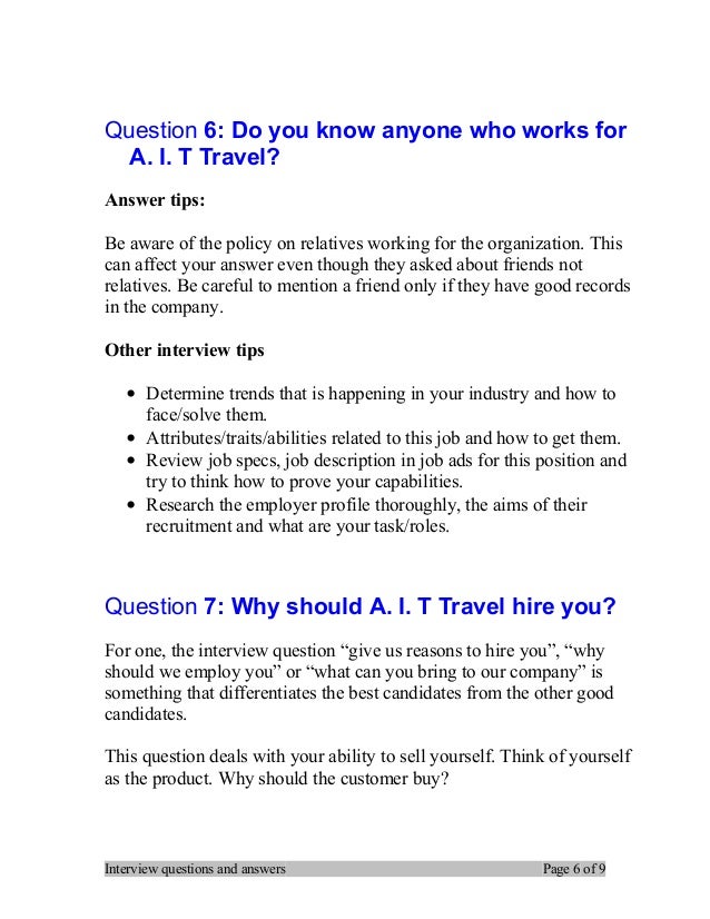 travel experience interview questions