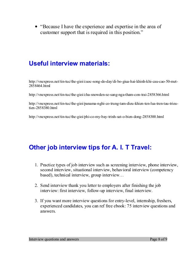travel experience interview questions