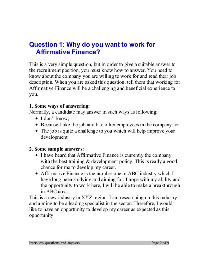 finance interview questions and answers
