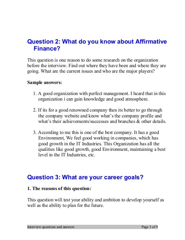 finance interview questions and answers
