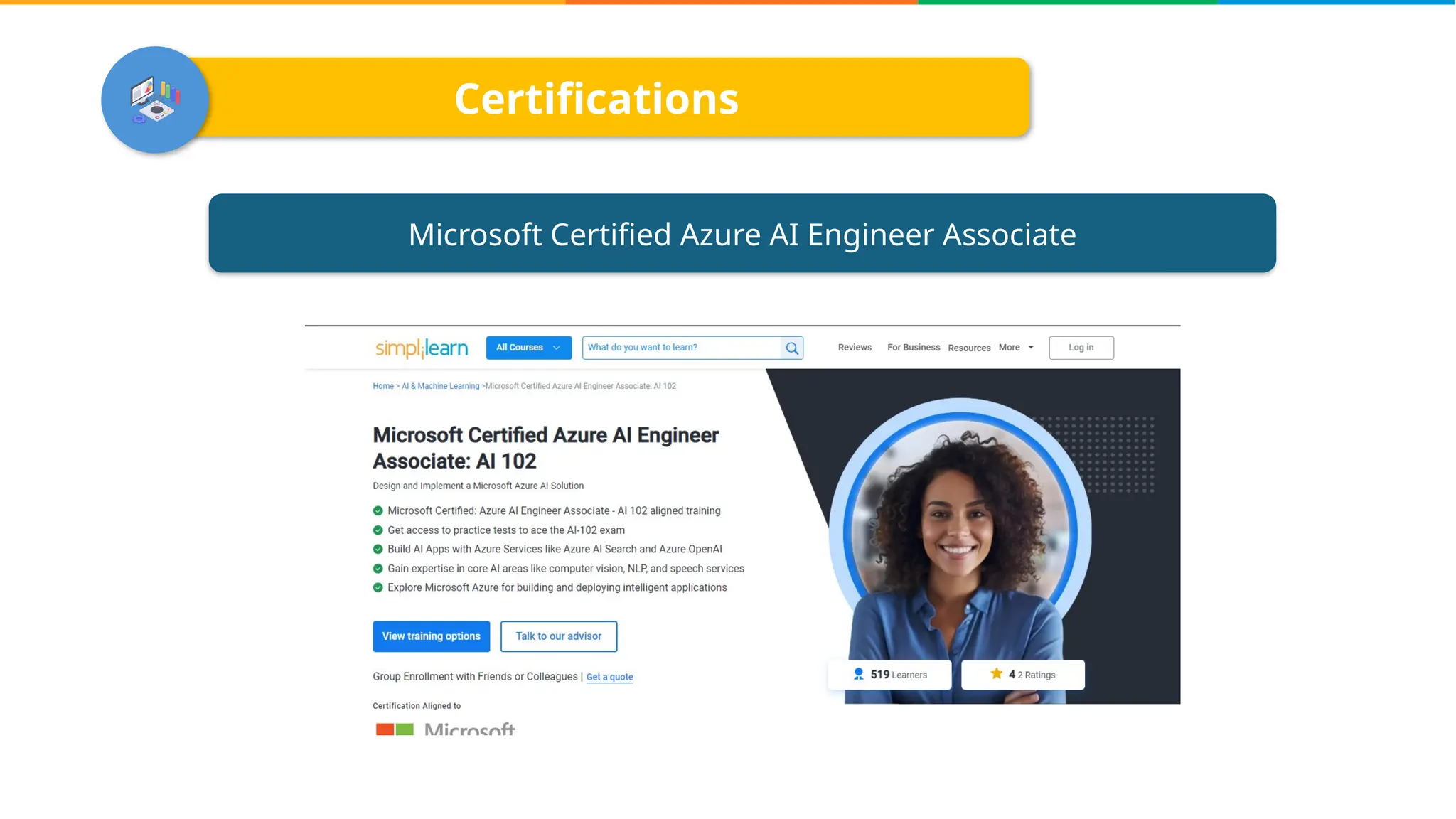 Certifications
Microsoft Certified Azure AI Engineer Associate
 