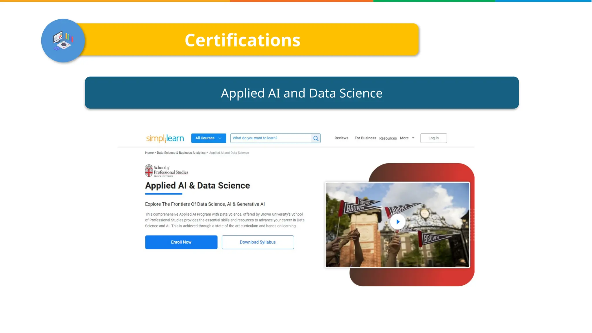 Certifications
Applied AI and Data Science
 