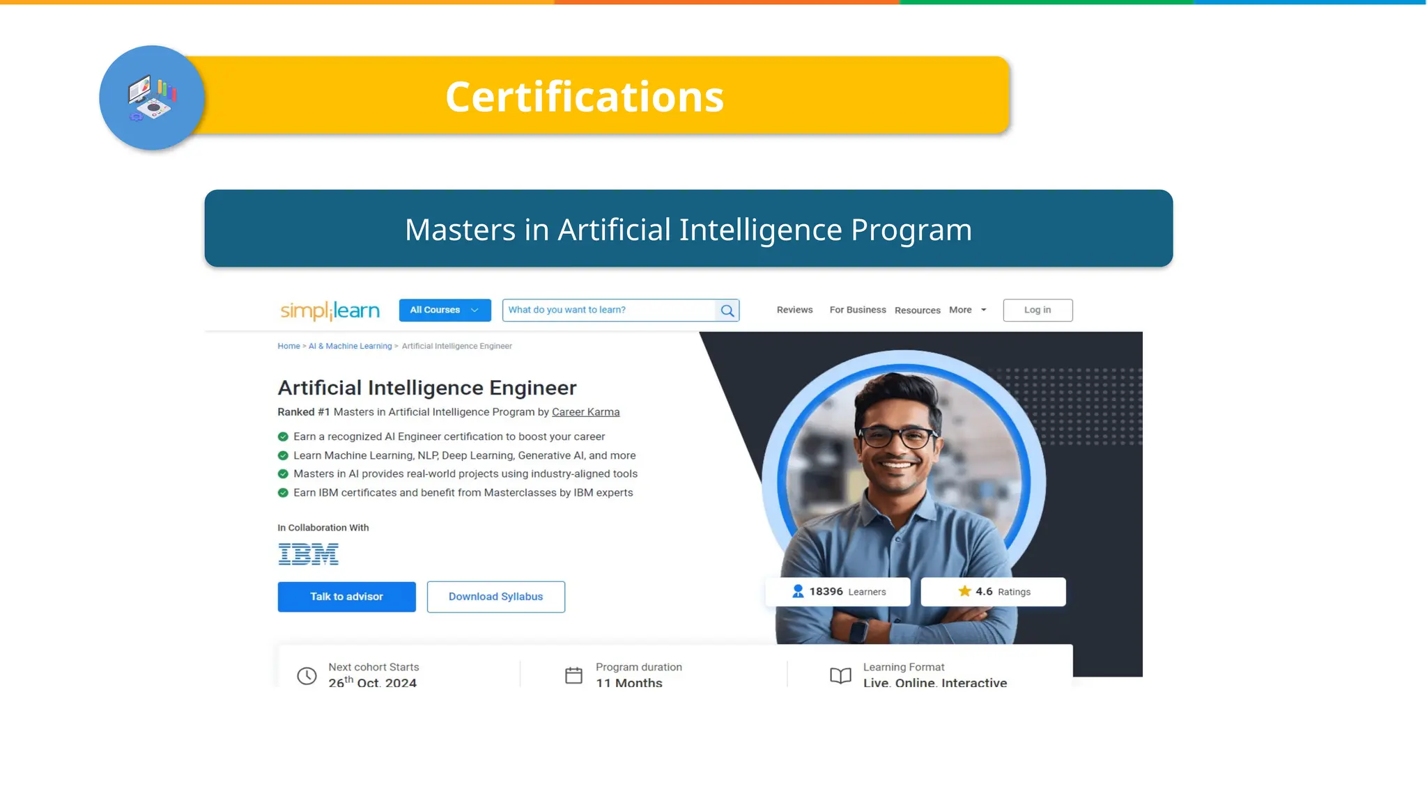 Certifications
Masters in Artificial Intelligence Program
 
