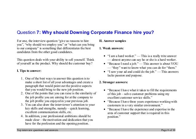 top 7 downing corporate finance interview questions and answers finance questions