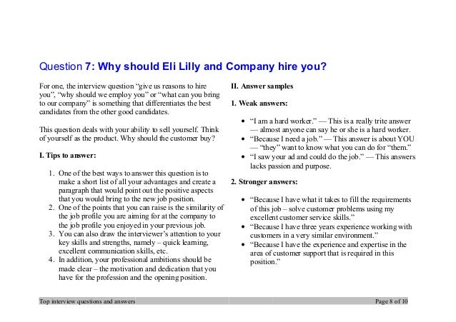top 7 eli lilly and company interview questions and answers what do you bring to this job