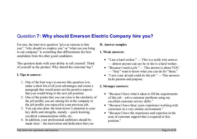 Top 7 Emerson Electric Company Interview Questions And Answers