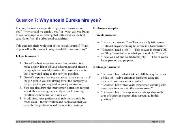 top 7 eureka interview questions and answers what can you bring to this job