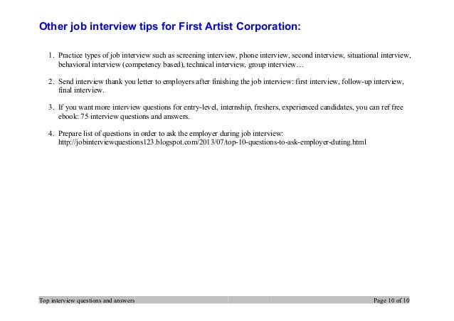 Top 7 first artist corporation interview questions and answers