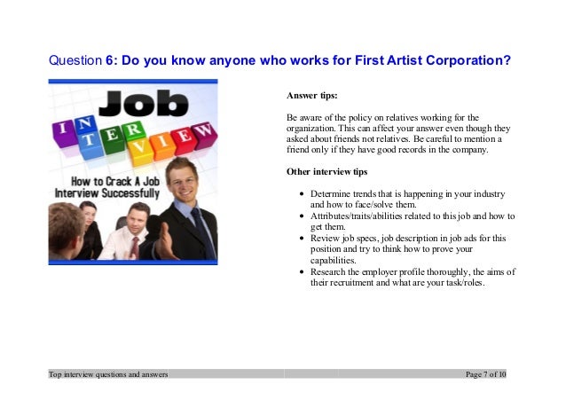 Top 7 first artist corporation interview questions and answers