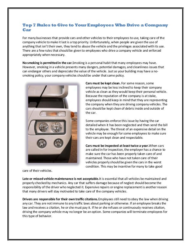 top 7 rules to give to your employees who drive a company car sample memo for company vehicle