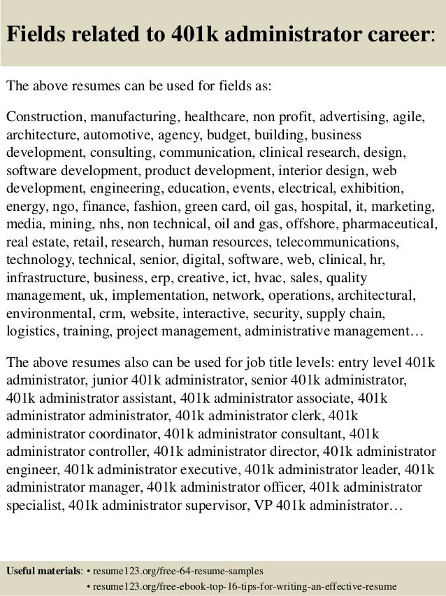 top 8 401k administrator resume samples erp implementation resume sample