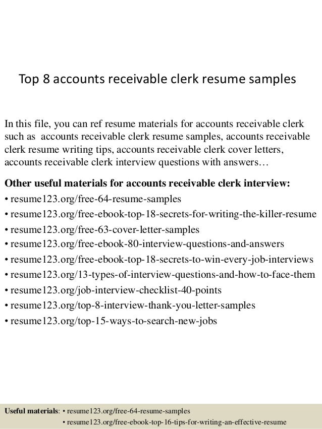 top 8 accounts receivable clerk resume samples 1 638 jpg cb 1429859908 accounts receivable clerk resume