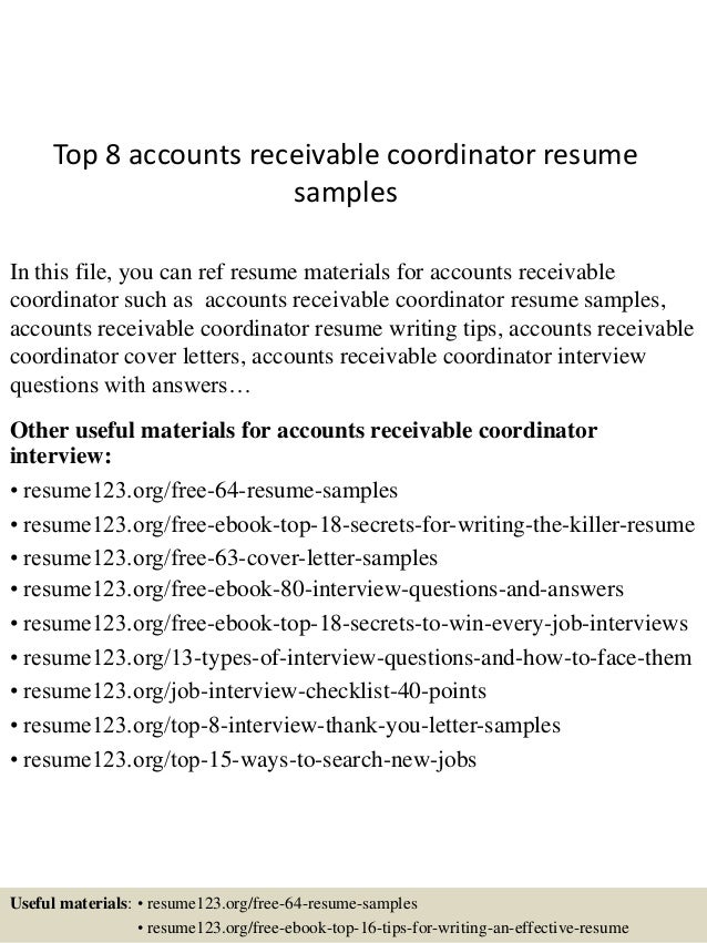 Top 8 Accounts Receivable Coordinator Resume Samples