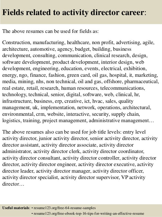 top 8 activity director resume samples activities resume samples