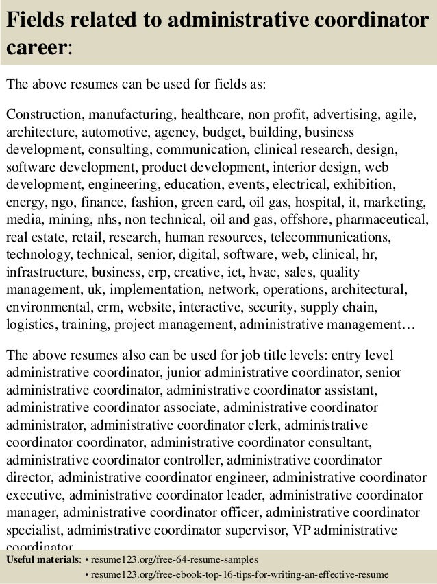 top 8 administrative coordinator resume samples administrative coordinator resumes