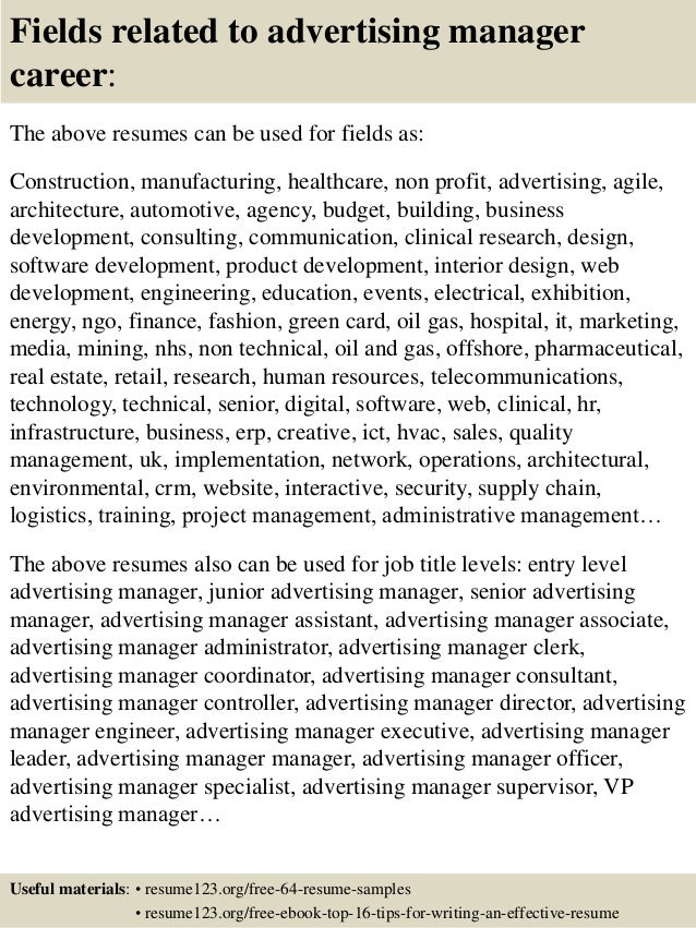 top 8 advertising manager resume samples entry level advertising resume
