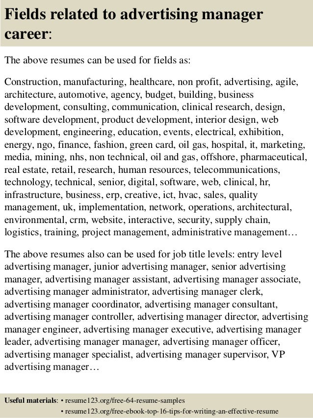 Advertising manager resume samples