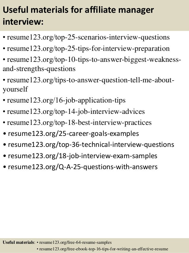 affiliate manager resume