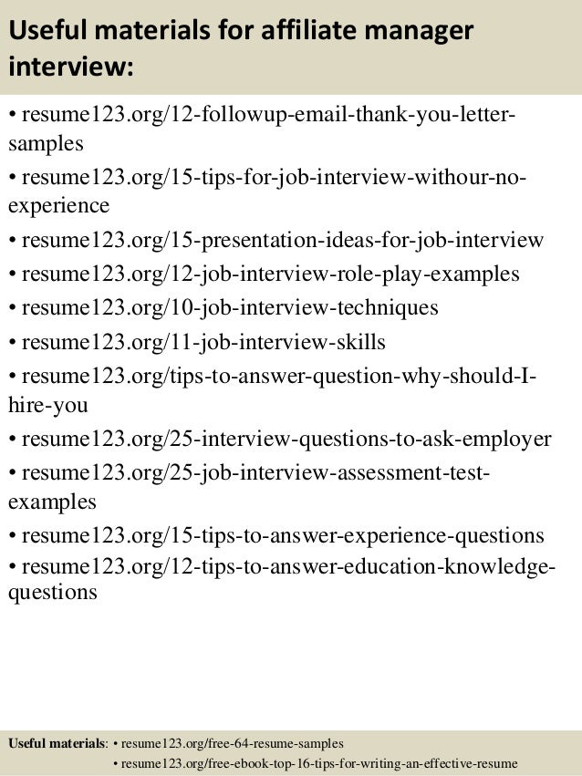 affiliate manager resume