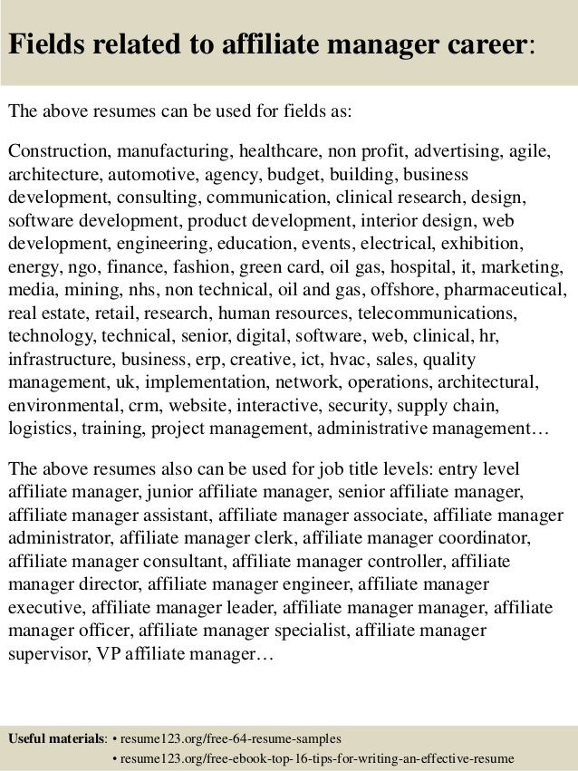 affiliate manager resume