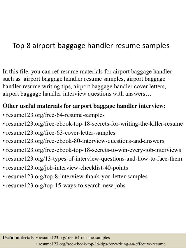 Top 8 airport baggage handler resume samples