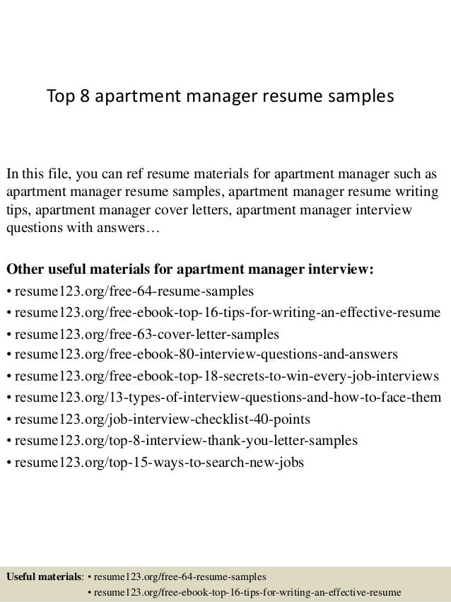 top 8 apartment manager resume samples resume for apartment manager