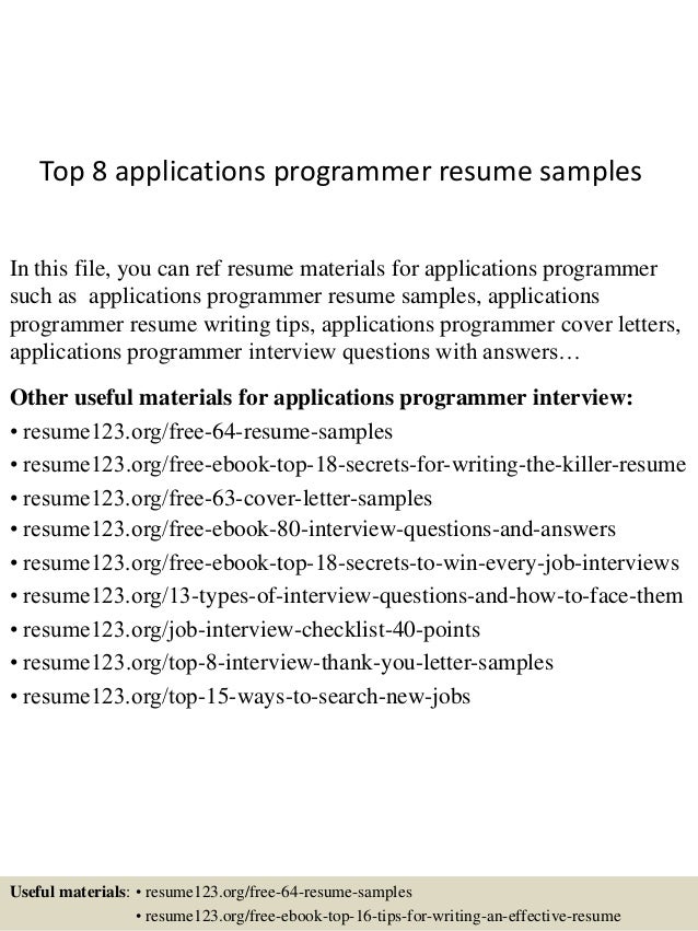 top 8 applications programmer resume samples applications programmer resume