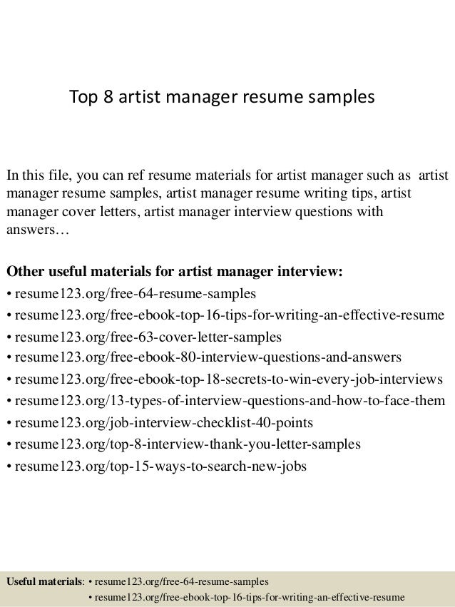 top 8 artist manager resume samples resume artist