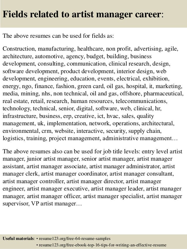 artist manager resume job description