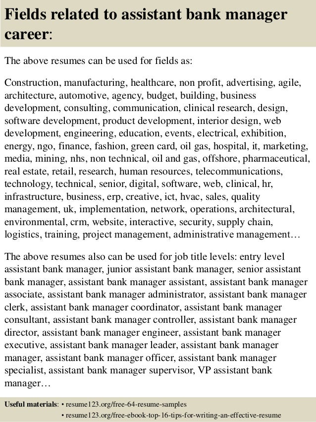 Assistant bank manager resume sample