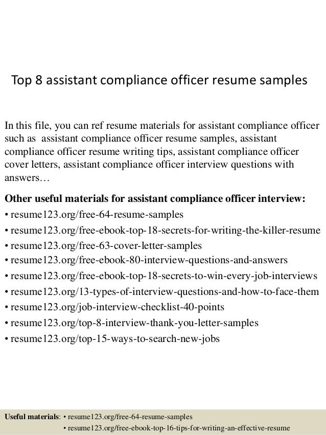 top 8 assistant compliance officer resume samples