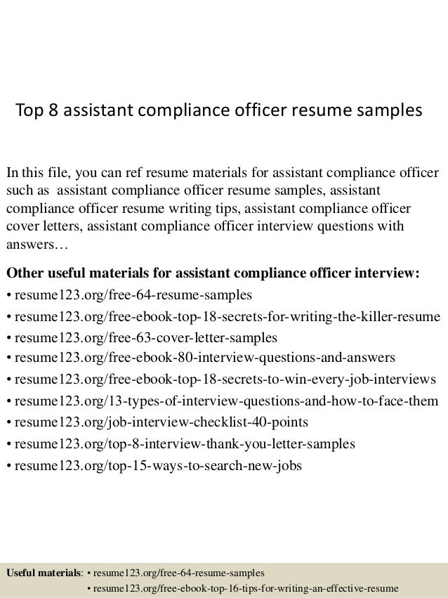 top 8 assistant compliance officer resume samples in this file you can ref resume materials - Compliance Officer Resume top 8 assistant compliance officer resume samples in this file you can ref resume materials - Compliance Officer Resume