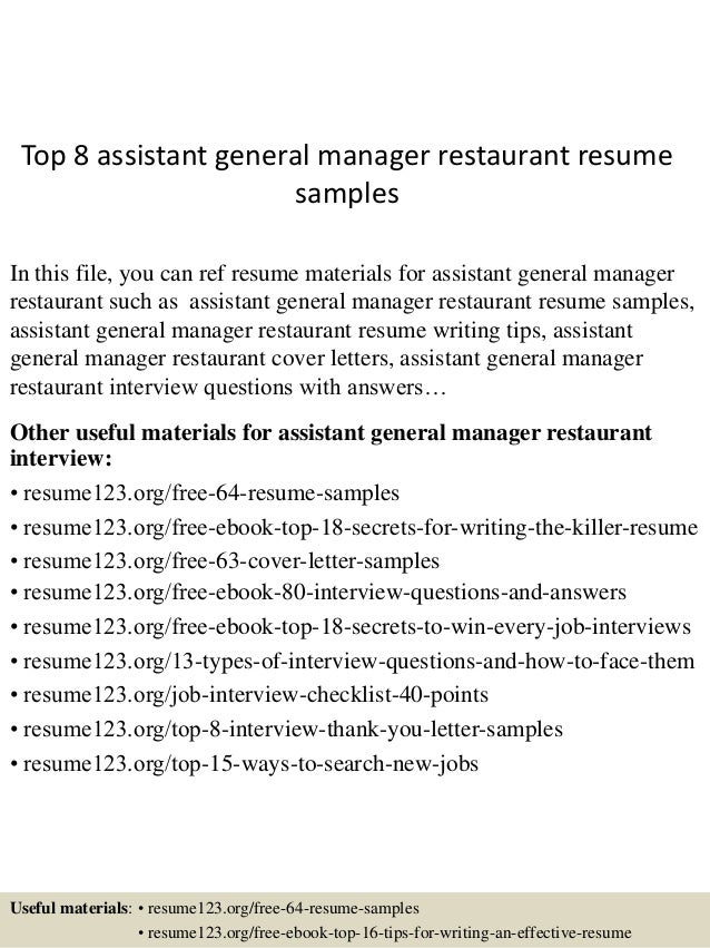 top 8 assistant general manager restaurant resume samples in this file you can ref resume - Restaurant Resume Samples top 8 assistant general manager restaurant resume samples in this file you can ref resume - Restaurant Resume Samples