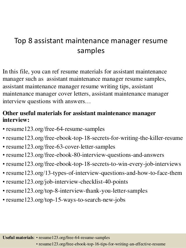 maintenance manager resume sample