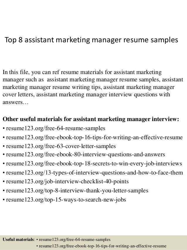 top 8 assistant marketing manager resume samples marketing manager resume samples